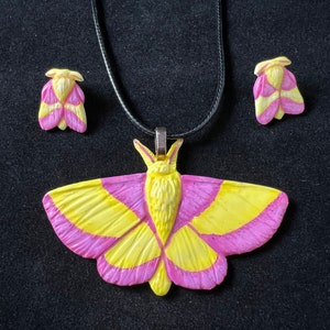 Rosy Maple Moth Pendant Necklace and/or Earrings