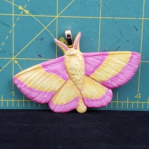 Rosy Maple Moth Pendant Necklace or Magnet (SECOND)