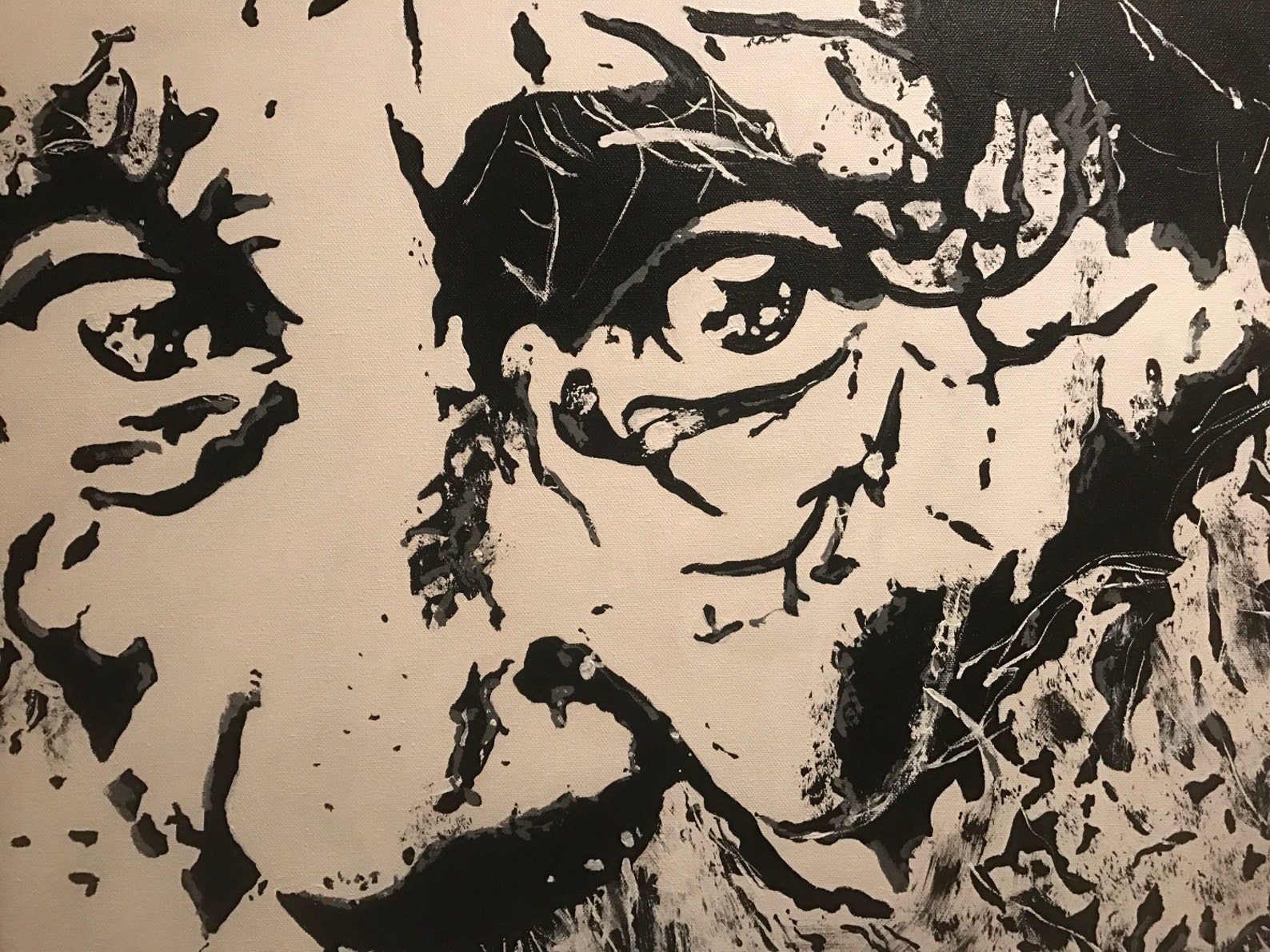 Black and white abstract portrait painting 24x36 acrylic on Etsy