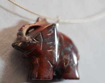 Carved jasper elephant on silver wire chain