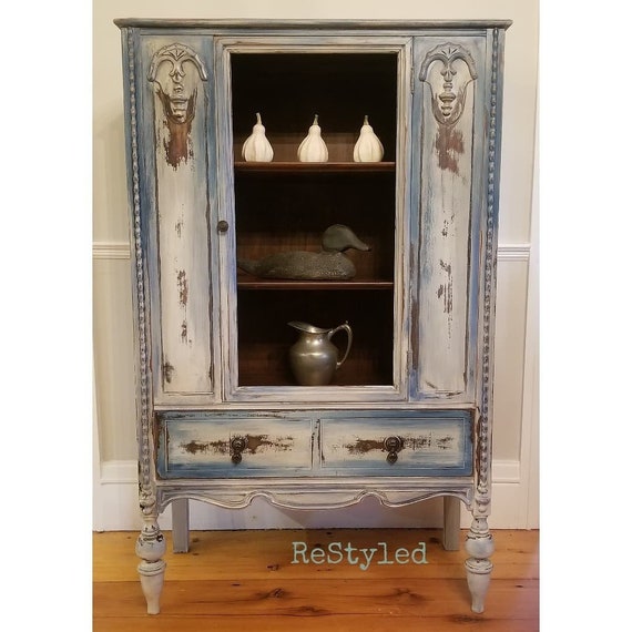 Soldvintage China Cabinet Bohemian Shabby Blue China Cabinet Bohemian Shabby Blue, China Cabinet Vintage