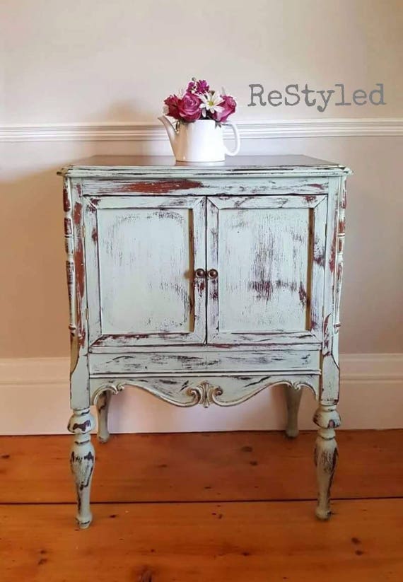 Soldpainted Antique Radio Cabinet Shabby Beach Storage Etsy
