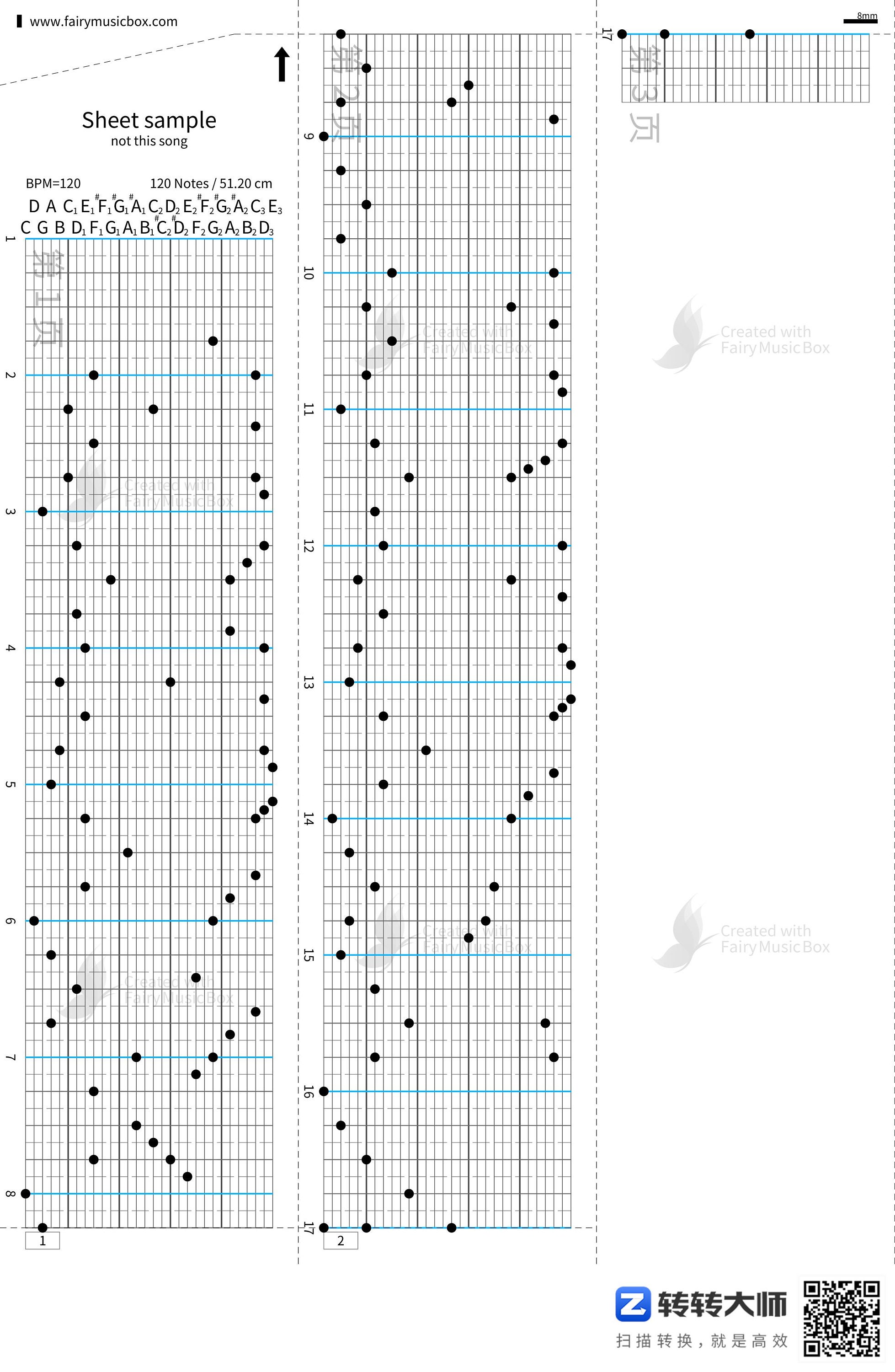 Hallelujah, sheet file for 30 note music box playing paper strips, custom song