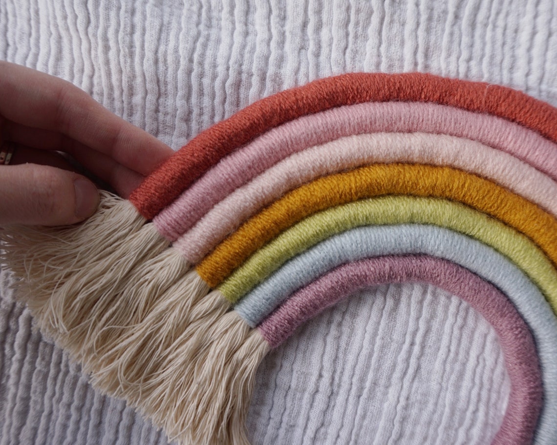 Large Hand Wrapped Macrame Rope Rainbow Etsy