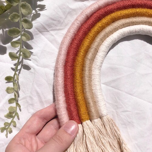 Hand Wrapped Macrame Rope Rainbow With Wood Bead Accent Etsy