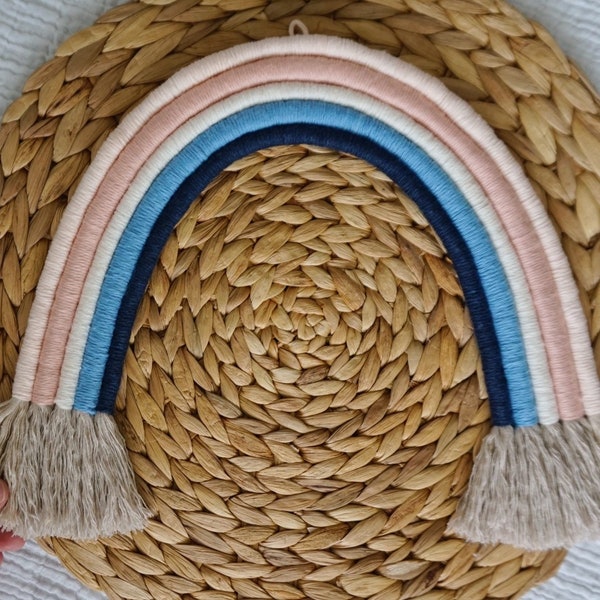 Large Blush & Blue Woven Macrame Rope Rainbow