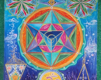 The Golden Spiral, Star of Life Sacred Geometry Original Painting