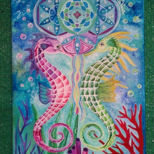 Seahorse Union Sacred Geometry Original Canvas