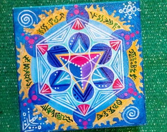 Star Burst Merkabah Original Canvas Small 6x6 Sacred Geometry
