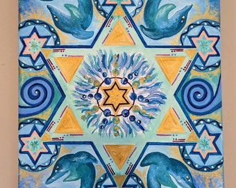 The Golden Spiral Merkabah Emanation, Sacred Geometry Original Painting