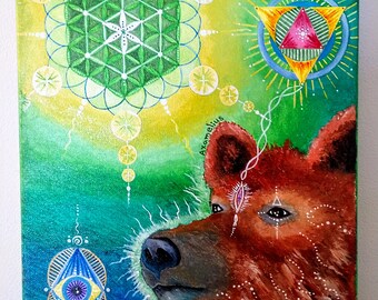 Bear Spirit Sacred Geometry Original Canvas Acrylics