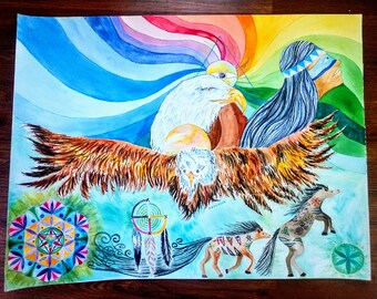The Eagle Spirit Sacred Geometry Water Color Original Painting