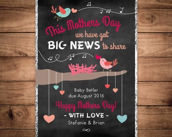 Mothers Day Pregnancy announcement Chalkboard Pregnancy reveal card holiday baby announcement