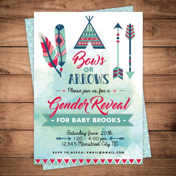 Boho Pregnancy Gender Reveal Party Pregnancy reveal Bows Arrows pregnancy card baby announcement