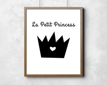 Wall poster The Little Princess Le Petit Princess Digital Art Nursery Room Kids Art Black & White Typography Poster 8" x 10"