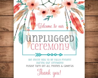 Dreamcatcher Unplugged Ceremony Sign Wedding Party Sign Printable Dreamcatcher Unplugged Sign