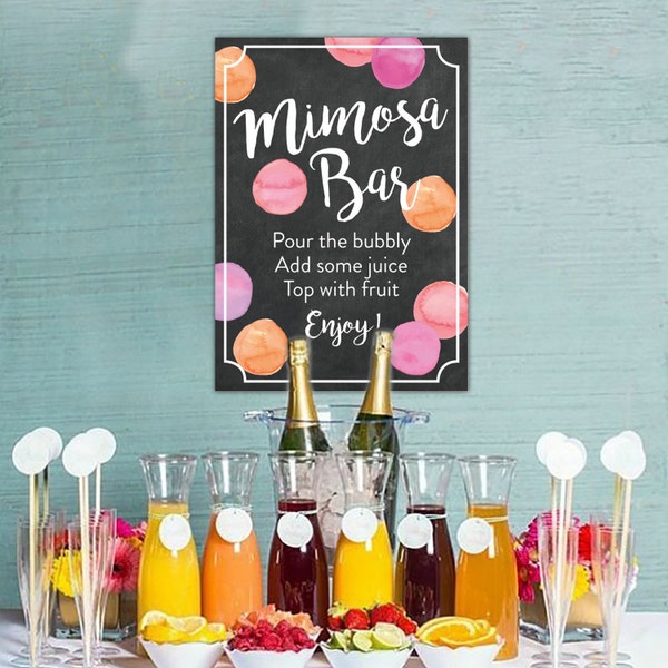 Mimosa Bar Sign Mimosa Bar Chalkboard Printable Monogram and Mimosa Bridal Shower Brunch and Bubble Bar Sign Water Colours