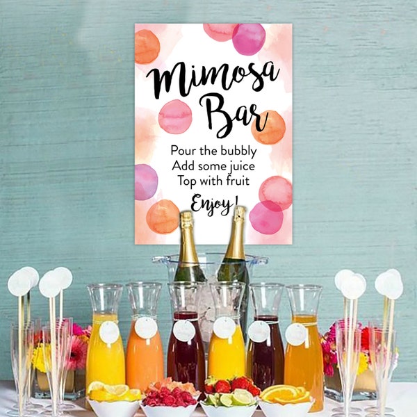 Mimosa Bar Sign Mimosa Bar Printable Monogram and Mimosa Bridal Shower Brunch and Bubble Bar Sign Water Colours