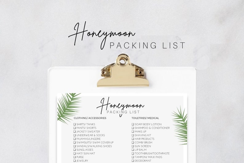 Honeymoon Packing Checklist Printable - INSTANT DOWNLOAD | Honeymoon ...
