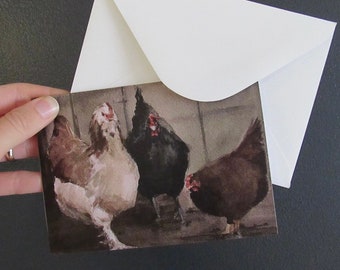 Chicken greeting card |The girls|the ladies /card/ watercolor greeting card/ chicken greeting card| |hen card|hen greeting card| hen card