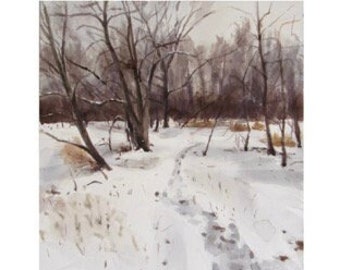 Original winter landscape painting| Fine art original landscape painting| Original watercolor painting| Fine art original snow painting|snow