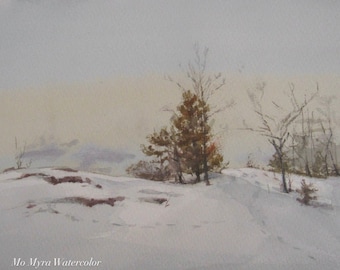 winterlandschap schilderij |originele aquarel|kunst aquarel |aquarel beeldende kunst| origineel schilderij| landschapsschilderkunst | kunst