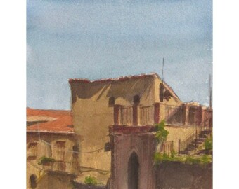 Original watercolor painting | looking up | Sicily watercolor painting| watercolor of Sicily | cefalu Sicily | realism Sicily painting| art