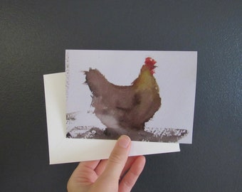 Tarjeta de felicitación en blanco/ tarjeta de pollo/ tarjeta de acuarela de pollo/ tarjeta de arte de pollo/ tarjeta en blanco de pollo/ tarjeta y sobre / sólo porque pollo