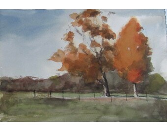 Original landscape painting| watercolor| plein-air painting| Fine art original landscape| fall color landscape painting|new England fall art