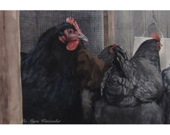 Pintura original de pollo/ Acuarela de pollo de bellas artes/ arte original de pollo/ arte de pared de pollo/ pintura de gallina/acuarela de gallina /bellas artes\arte