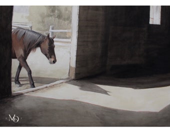 Pintura original de caballos enmarcada / Pintura de caballos de bellas artes / pintura de caballos enmarcada / bellas artes originales de caballos / bellas artes originales / caballos de bellas artes