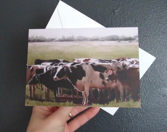 cow greeting card| blank cow card| blank greeting card with cows| Rural cow noteecard| cow card| cow print| cow art| cow thank you note| cow