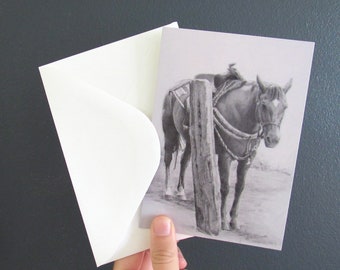 Horse notecard| horse Greeting card| horse drawing| horse notecard | blank horse card| horse gift| equestrian gift| horse blank card