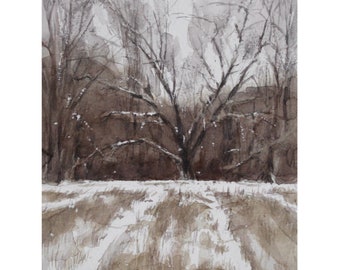 Pintura de paisaje de invierno original / pintura de acuarela original / pintura de bellas artes original / pintura de paisaje / arte de Nueva Inglaterra/