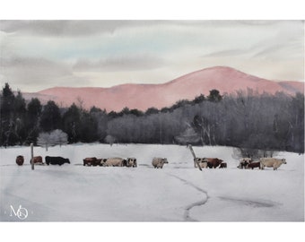 PRE-ORDEN Impresión de arte de Vermont/impresión de acuarela/ impresión de paisaje de Vermont/ pintura/ acuarela de vaca/ bellas artes/ impresión original de Vermont/ arte