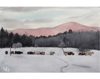 PRE-ORDER Vermont art print|watercolor print| vermont landscape print| painting| cow watercolor| fine art| Vermont original print| art