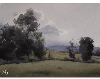 Original Landscape Painting| moody art| summer landscape painting| Plein-air|watercolor |watercolor painting| plein-air sky painting| art