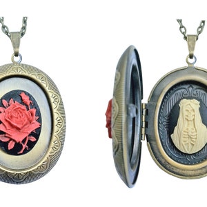 The Sacred Blood Rose of Santa Muerte Cameo Charm Locket - Believers of the Blessed! US Seller FAST SHIPPING