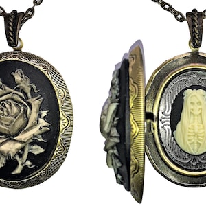 The Holy Black Rose of Santa Muerte Cameo Charm Locket - Believers of the Blessed! US Seller FAST SHIPPING