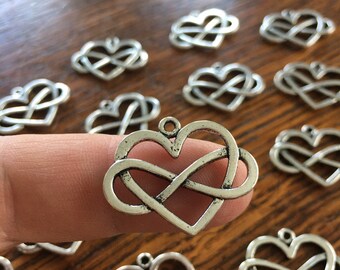 Heart with Infinity Charm - Multi Quantity | Antique Silver Charm | Double Sided |