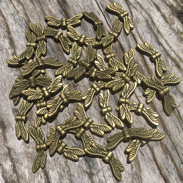 Dragonfly Wing 0.20/each 10, 20, 25 or 50 Bead | Dragonfly Wing Spacer | Bronze | Vintage Craft | Vintage Dragonfly | Angel Wing Spacer