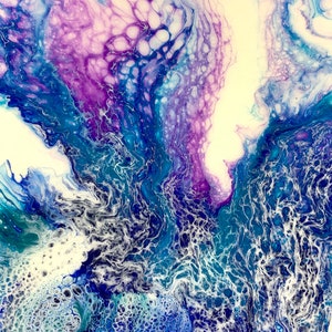 Blue and Purple Acrylic Pour Painting on Canvas, Fluid Art, Art 8x10