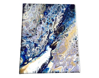 8x10 in. Wall art Silver Blue Home decor Wall decor Purple White Abstract Acrylic Pour Painting on Canvas Original Fluid Art