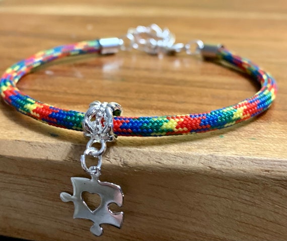 Autism Bracelet, Autism Awareness Jewelry, Pride Bracelet, Pride Bracelet,  Puzzle Charm, Autism Mom, Teacher Gifts Muti Colored Adjustable