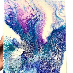 Blue and Purple Acrylic Pour Painting on Canvas, Fluid Art, Art 8x10
