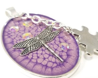 Autism Dragonfly Necklace, Autism Awareness Jewelry, Purple Dragonfly Necklace,  Puzzle Piece Necklace, Charm Necklace, Autism Mom,  Teacher