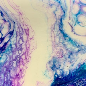 Blue and Purple Acrylic Pour Painting on Canvas, Fluid Art, Art 8x10