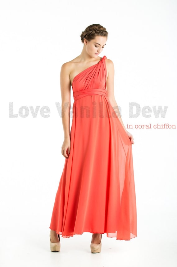 Bridesmaid Dress Infinity Dress Coral With Chiffon Overlay Etsy