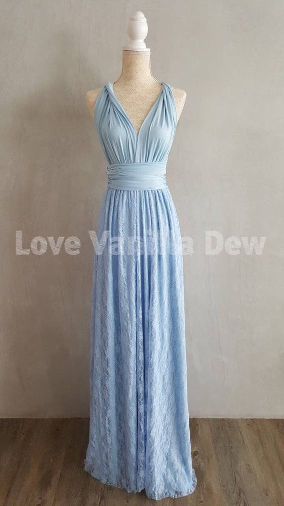  Bridesmaid  Dress  Infinity Dresses  Powder  Blue  Lace Floor 