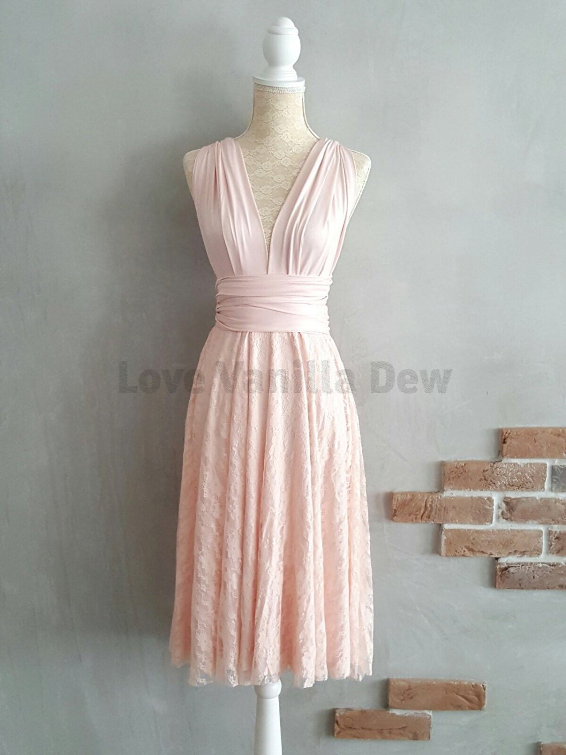 Bridesmaid Dress Infinity Dress Blush Lace Knee Length Wrap | Etsy
